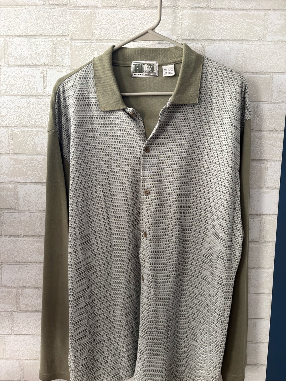U.S.A. Classic 100% cotton button down Long-Sleeve Polo Shirt mens Large